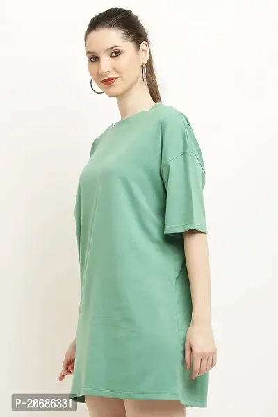 Canidae 100% Cotton Half Sleeve Solid Basic Oversized T-Shirt for Women/Girls (Medium, Green)-thumb4