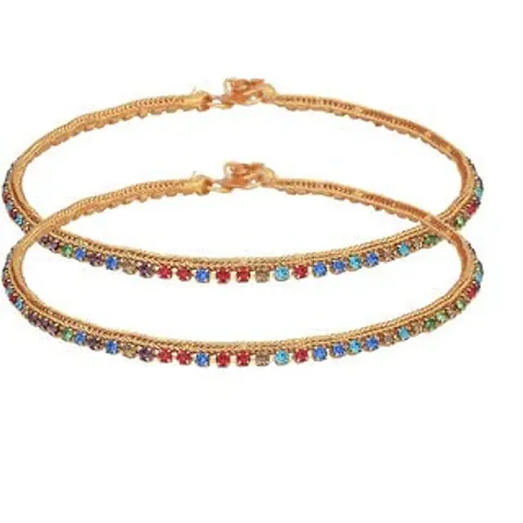 Stylish Golden Anklet Payal with colourful stones