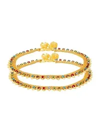 Stylish Golden Anklet Payal with colourful stones-thumb2