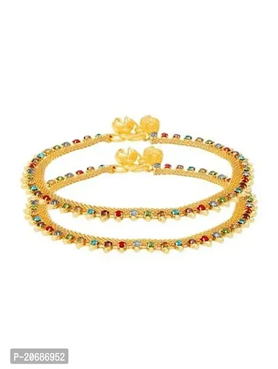 Stylish Golden Anklet Payal with colourful stones-thumb3