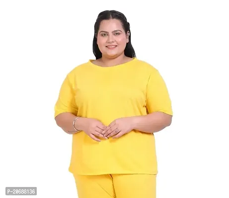 Canidae Women Plus Size Comfortable Cotton Round Neck Half Sleeve Casual T-Shirt, Sleep, Night, Yoga, Daily Gym n Lounge Wear Short Tee/Tops for Ladies, Small to 8XL (Small, Yellow)-thumb0