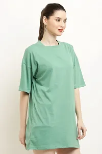 Canidae 100% Cotton Half Sleeve Solid Basic Oversized T-Shirt for Women/Girls (Medium, Green)-thumb2