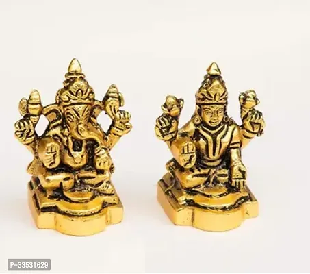 Brass Laxmi Ganesh Idol Set Bhagwan Ganpati Murti Metal Statue-thumb0