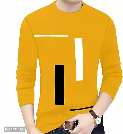 Stylish Long Sleeves Round Neck Yellow  Printed Sweatshirts For Men