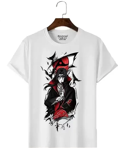 Comfortable Polyester New Anime Designed Printed Round Neck Half Sleeves White T-shirts For Men