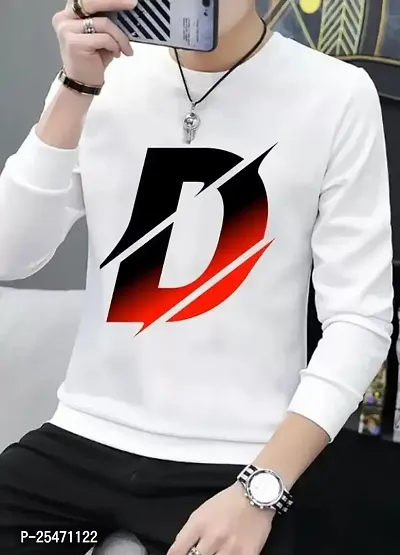 Stylish Long Sleeves Round Neck White  Printed Sweatshirts For Men-thumb0