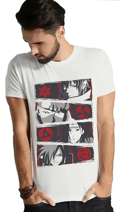 VIKCLIQUE Naruto Anime Uchiha Eyes Printed Half Sleeve Round Neck T-Shirt for Men's/Boy's