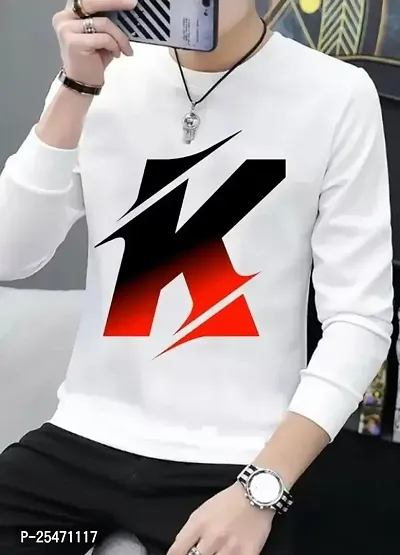 Stylish Long Sleeves Round Neck White  Printed Sweatshirts For Men-thumb0