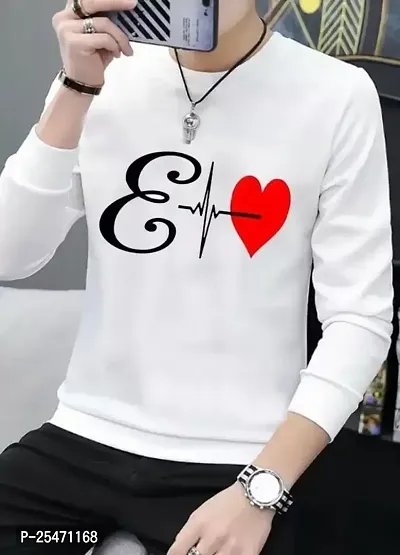 Stylish Long Sleeves Round Neck White  Printed Sweatshirts For Men