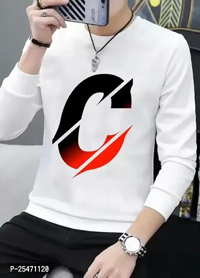 Stylish Long Sleeves Round Neck White  Printed Sweatshirts For Men-thumb0