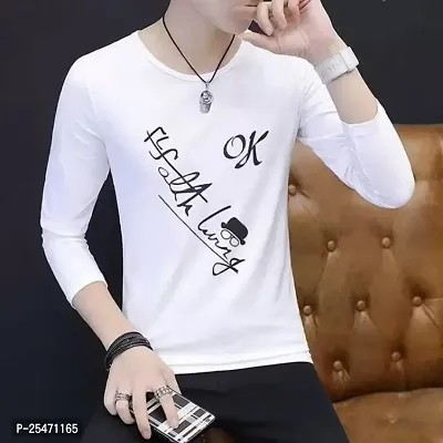 Stylish Long Sleeves Round Neck White  Printed Sweatshirts For Men