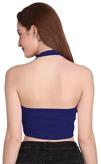 THE BLAZZE 1294 Women's Basic Sexy Solid Halter Neck Slim Fit Sleeveless Crop Top T-Shirt for Women (XX-Large, Royal Blue)-thumb2