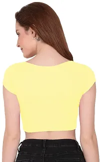 THE BLAZZE 1151 Women's Basic Sexy V Neck Slim Fit Crop Top T-Shirt for Women (X-Small, Yellow)-thumb1