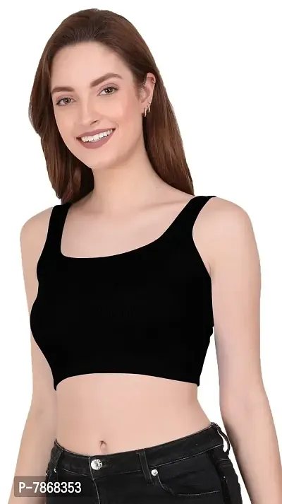 THE BLAZZE 1044 Women's Summer Basic Sexy Strappy Sleeveless Crop Top (XX-Large(38?-40), A - Black)-thumb5