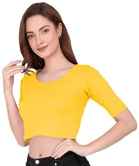 THE BLAZZE 1055 Women's Basic Sexy Solid Scoop Neck Slim Fit Short Sleeves Crop Tops-thumb4