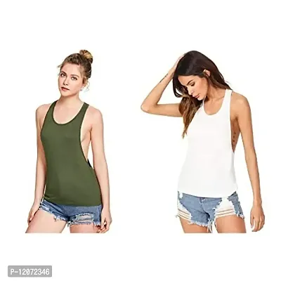 THE BLAZZE Women's Sleeveless Loose Fit Racerback Yoga Workout Tank Top (S, Army Green+White)