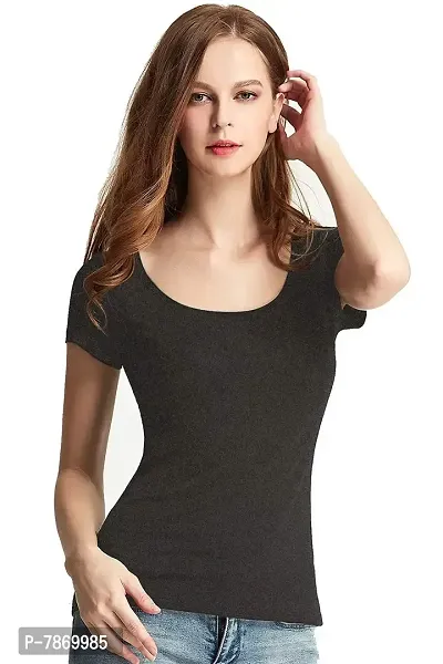 THE BLAZZE 1050 Women's Cotton Scoop Neck Short Sleeve T-Shirt for Women (X-Large(36�-38), B - Dark Grey)-thumb0