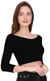 THE BLAZZE 1304 Sexy Women's Cotton Scoop Neck Full Sleeve Tank Crop Tops Bustier Bra Crop Top Bralette Readymade Saree Blouse for Women's (XL, Black)-thumb3