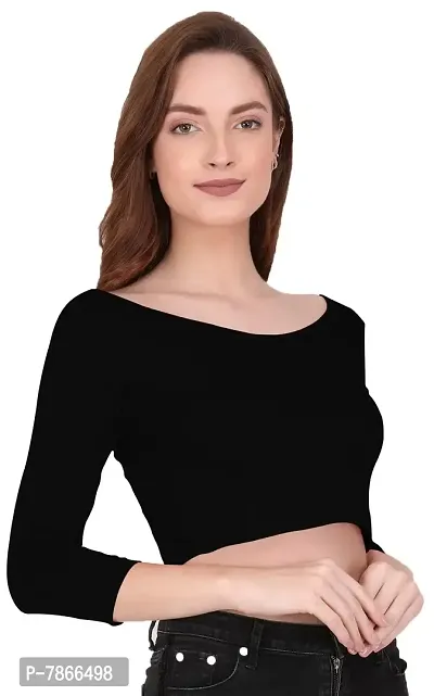 THE BLAZZE 1304 Sexy Women's Cotton Scoop Neck Full Sleeve Tank Crop Tops Bustier Bra Crop Top Bralette Readymade Saree Blouse for Women's (XL, Black)-thumb4