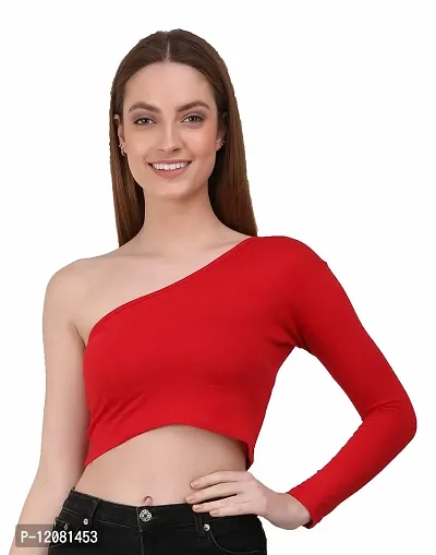 THE BLAZZE 1289 Women's Cotton One Shoulder Full Sleeve Crop Tops-thumb4