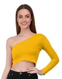 THE BLAZZE 1289 Women's Cotton One Shoulder Full Sleeve Crop Tops (XX-Large, Yellow)-thumb2