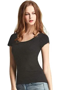 THE BLAZZE 1050 Women's Cotton Scoop Neck Short Sleeve T-Shirt for Women (Medium(32"-34"), B - Dark Grey)-thumb3