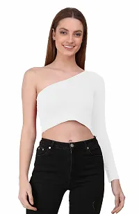 THE BLAZZE 1289 Women's Cotton One Shoulder Full Sleeve Crop Tops-thumb3