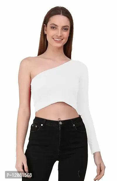 THE BLAZZE 1289 Women's Cotton One Shoulder Full Sleeve Crop Tops-thumb4