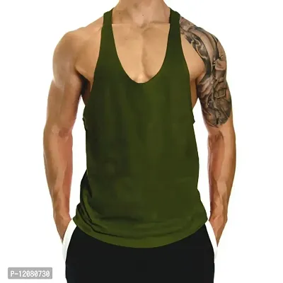 THE BLAZZE 0001 Men's Bodybuilding Gym Solid Color Tank Top Stringers (Small(34""-36""), E - Army Green)-thumb0