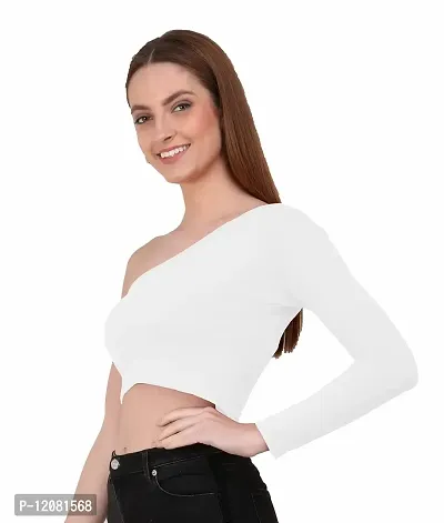 THE BLAZZE 1289 Women's Cotton One Shoulder Full Sleeve Crop Tops-thumb0