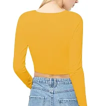 THE BLAZZE 1089 Women's Cotton Basic Sexy Solid Round Neck Slim Fit Full Sleeve Saree Readymade Saree Blouse Crop Top T-Shirt for Women (XX-Large(38?-40), Yellow)-thumb1