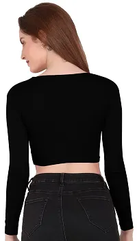 THE BLAZZE 1099 Women's Basic Sexy Solid V Neck Slim Fit Full Sleeve Crop Top T-Shirt for Women (XS, A - Black)-thumb4