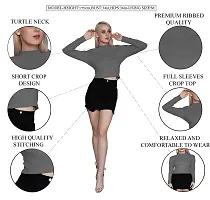 AD2CART A1756 Women's Basic Solid Turtle Neck Full Sleeves Stretchable Ribbed Crop Top for Women Stylish Western-thumb4