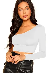 THE BLAZZE 1289 Women's Basic Sexy Solid Round Neck Slim Fit Full Sleevee Crop Top T-Shirt for Women-thumb1