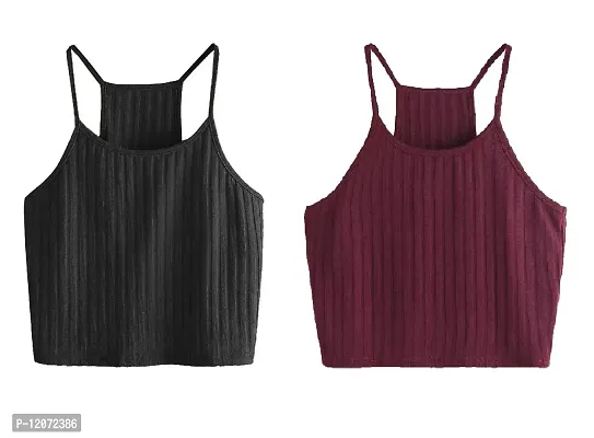 THE BLAZZE Women's Summer Basic Sexy Strappy Sleeveless Racerback Camisole Crop Top (X-Large, Black Maroon)