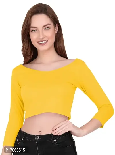 THE BLAZZE 1304 Sexy Women's Cotton Scoop Neck Full Sleeve Tank Crop Tops Bustier Bra Crop Top Bralette Readymade Saree Blouse for Women's (2XL, Yellow)