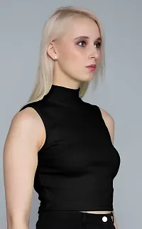 AD2CART A1748 Women's Basic Solid Turtle Neck Sleeveless Stretchable Ribbed Crop Top for Women Stylish Western-thumb2