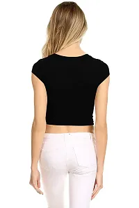 THE BLAZZE 1051 Women's Basic Sexy Solid Scoop Neck Slim Fit Short Sleeves Crop Tops (Large(34?-36""), A - Black)-thumb1