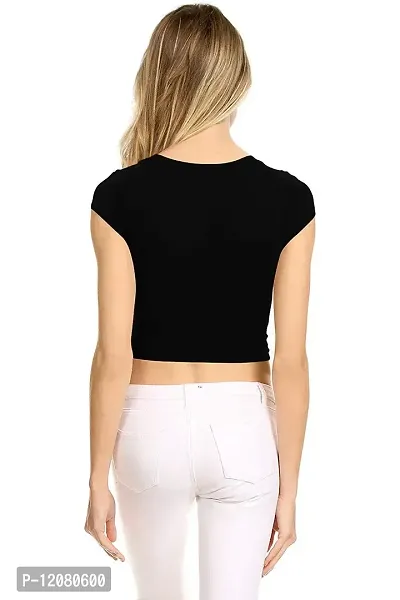 THE BLAZZE 1051 Women's Basic Sexy Solid Scoop Neck Slim Fit Short Sleeves Crop Tops (Large(34?-36""), A - Black)-thumb2