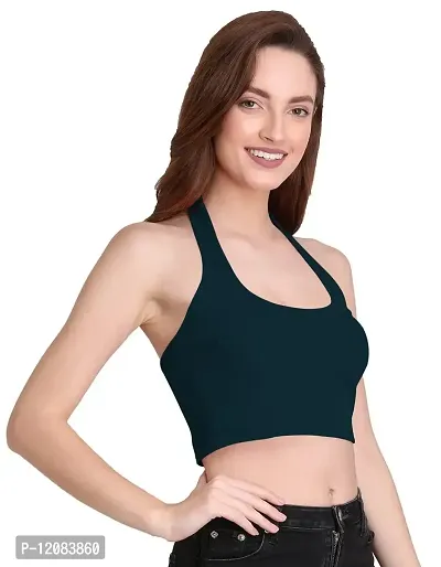 THE BLAZZE 1294 Halter Neck Crop Top for Women (XX-Large, Prussian Blue)