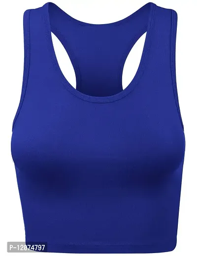 THE BLAZZE Women's Cotton Racerback Basic Crop Tank Tops (X-Large, Royal Blue White)-thumb2