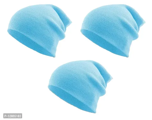 THE BLAZZE 2015 Winter Beanie Cap for Men and Women's (Free Size, Turquoise Blue)-thumb0