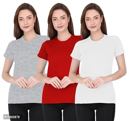 THE BLAZZE Women's T-Shirt (Pack of 3) (QW-62_Red, Grey  White_X-Large)