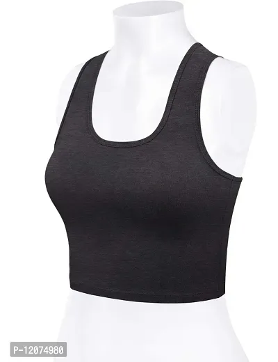 THE BLAZZE Women's Cotton Racerback Basic Crop Tank Tops (Small, Charcoal Melange Charcoal Melange)-thumb5