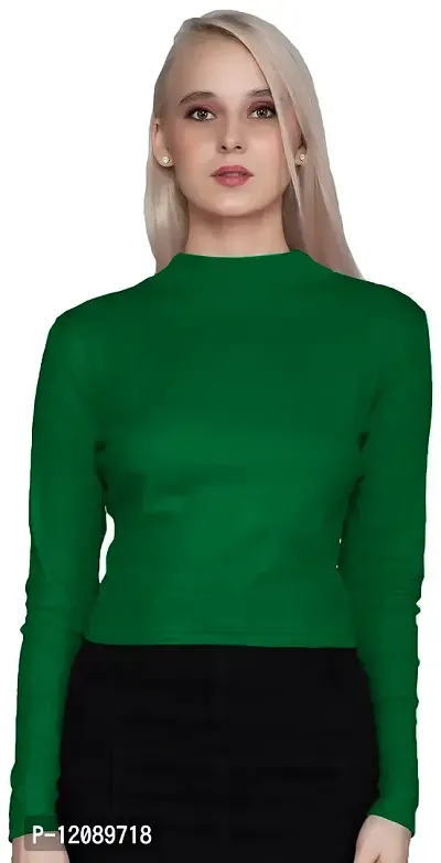 AD2CART A1756 Women's Basic Solid Turtle Neck Full Sleeves Stretchable Ribbed Crop Top for Women Stylish Western