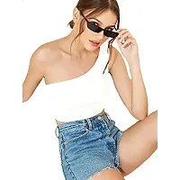 THE BLAZZE Women's Sleeveless Crop Tops Sexy Strappy Tees (L, White)-thumb2