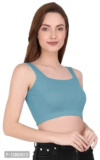 THE BLAZZE 1044 Women's Summer Basic Sexy Strappy Sleeveless Crop Top's (Medium, Royal Blue)-thumb5