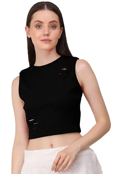 AD2CART A1680 Women's Crew Neck Stretchy Cut Out Ribbed Crop Top