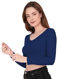 Stylish Blue Cotton Solid Readymade Blouse without Pad For Women-thumb4