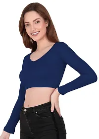 Stylish Blue Cotton Solid Readymade Blouse without Pad For Women-thumb3